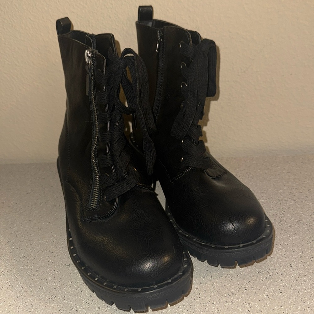 Report Faux Leather Black Moto Heeled Boots Size‎ 8